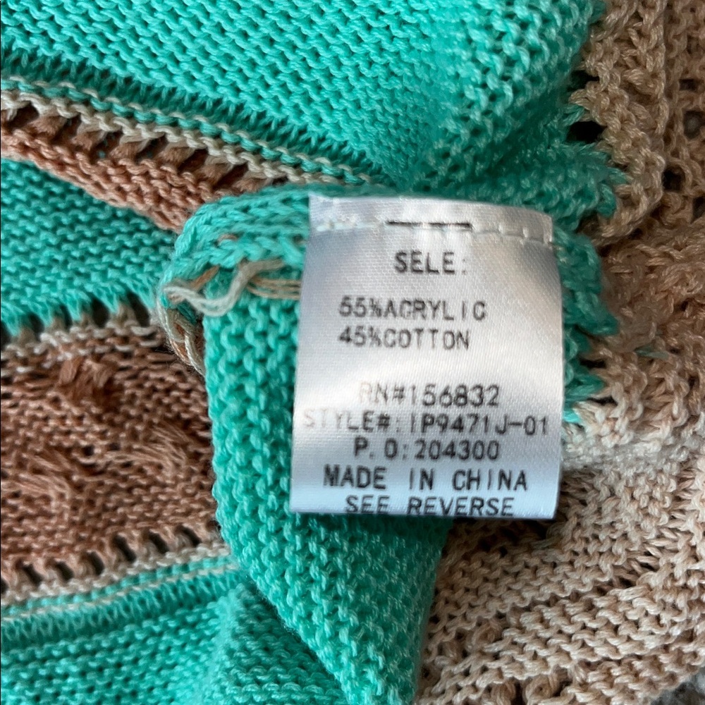 BiBi Green and Tan Striped Crochet Knit Top Size Medium - Picture 8 of 10